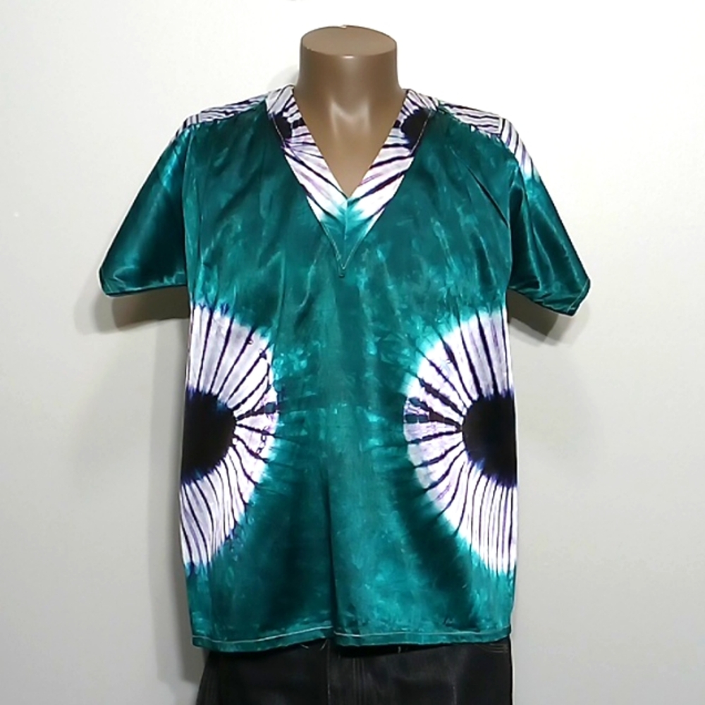 Handcrafted 1pc Greenish Blue Jr Women's short sleeves top